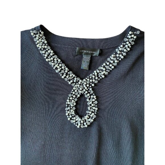 Cable and Gauge, Women's Stone Design Stretch Blouse, Black, Nylon, Viscose. - Picture 2 of 5